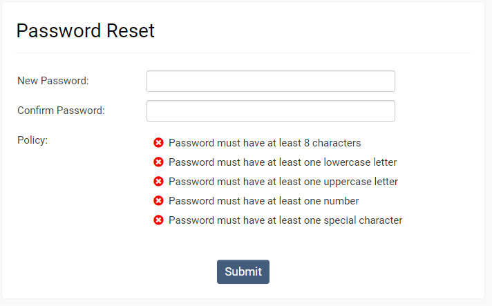 Picture of Change Password Screen