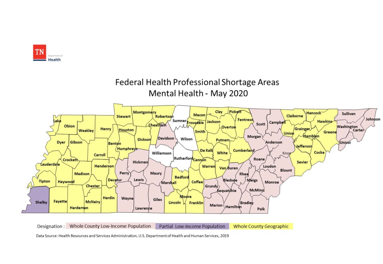Federal Primary Care Shortage Areas for Mental Health 2020
