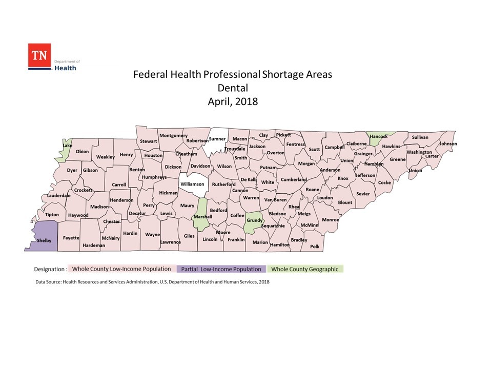Federal Health Professional Shortage Areas for Dental 2018