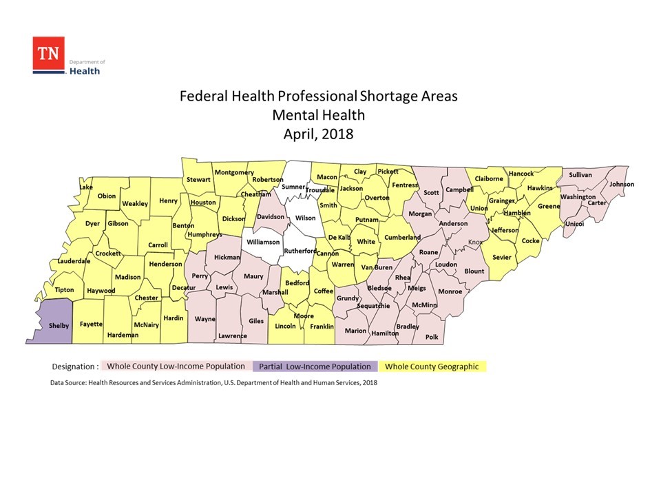 Federal Primary Care Shortage Areas for Mental Health 2018