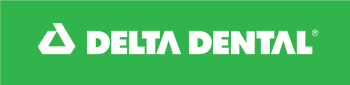 德尔塔牙科标志与白色的文字在绿色的背景