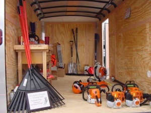 Cindy Barrett, Long Branch Lakes Hazard Mitigation Committee Chair. Equipment trailer and tools for Long Branch Lakes Firewise USA Community funded through a 2019 Hazard Mitigation Grant. Cindy Barrett, Long Branch Lakes Hazard Mitigation Committee Chair. Equipment trailer and tools for Long Branch Lakes Firewise USA Community funded through a 2019 Hazard Mitigation Grant.