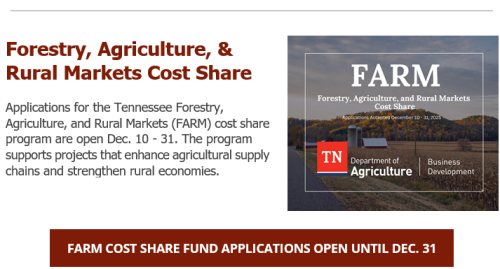 Tennessee Forestry, Agriculture, and Rural Markets Cost Share Opens