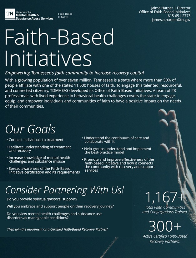 onepager_faithbased Image of TDMHSAS Faith-Based Onepager. all information on this document is also contained on this webpage.