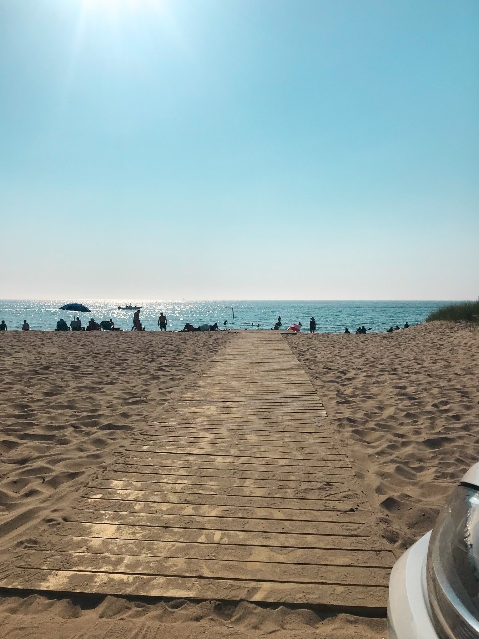 Beach boardwalk in Saugatuck beach boardwalk that goes directly to the ocean