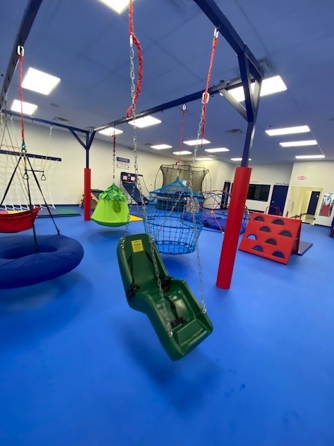 sensory swing for vestibular treatment large suspended swing in a gym space