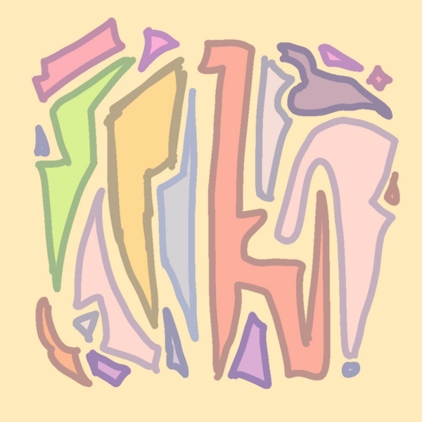 An abstract digital illustration features irregular, interconnected shapes outlined in soft brown against a pale yellow background. The shapes are filled with pastel colors, including pink, green, blue, purple, and orange. Some areas have sharper, jagged edges, while others flow more smoothly. The composition has a balanced and organic feel, resembling a stylized, puzzle-like design with a complementary color palette.