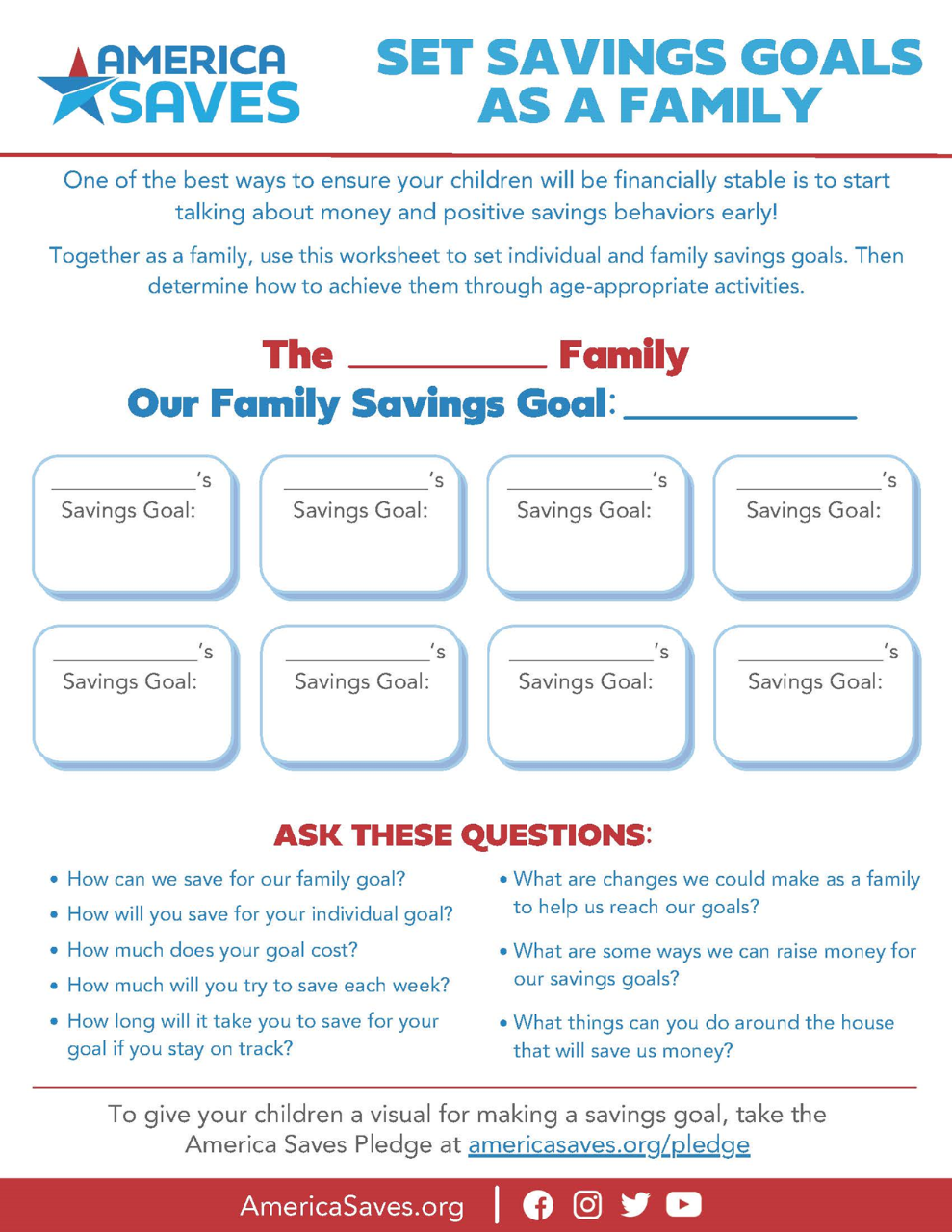 America Saves, set savings goals as a family list