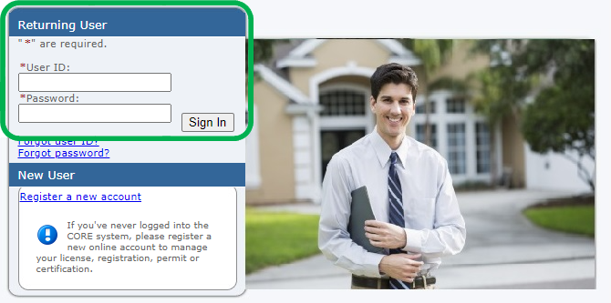 CORE under ‘Returning User’ 