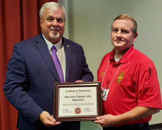 Three Star Volunteer Fire Department Receives Award from Assistant Commissioner of Fire Prevention Gary Farley