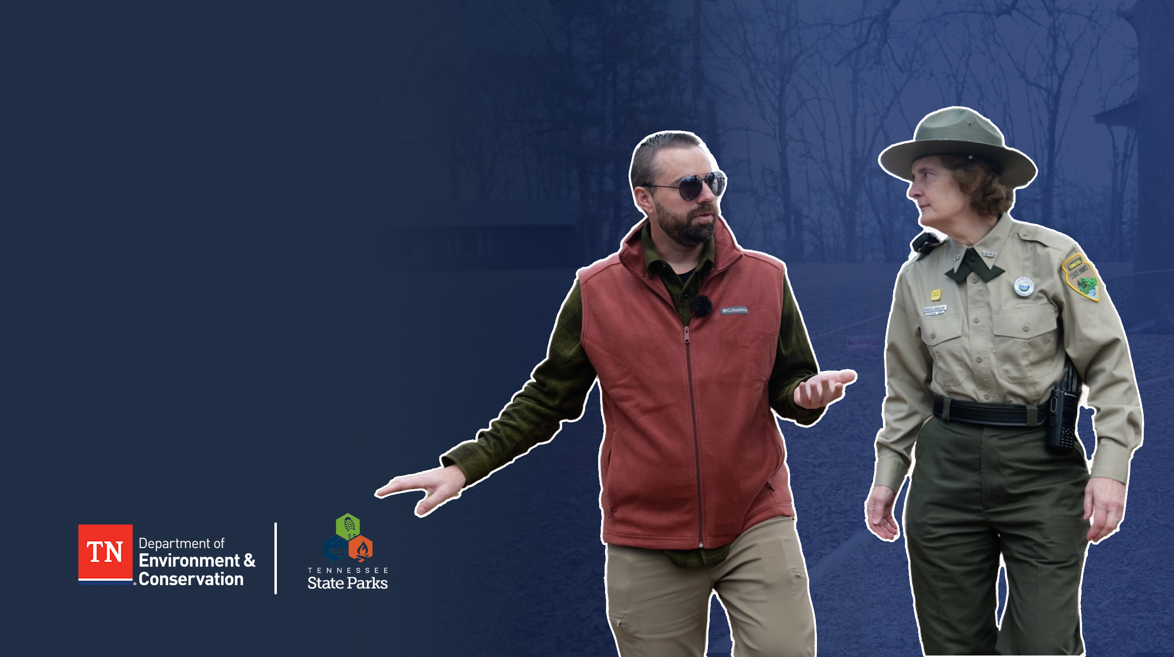 Ryan Jolley, New Accessibility Coordinator for TN State Parks, discussing with park ranger.