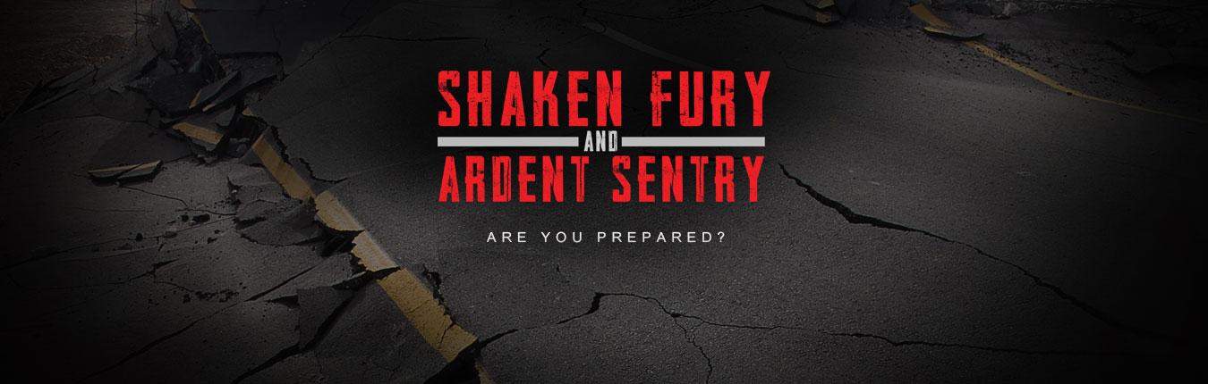 Image of road affected by earthquake with Shaken Fury and Ardent Sentry logo