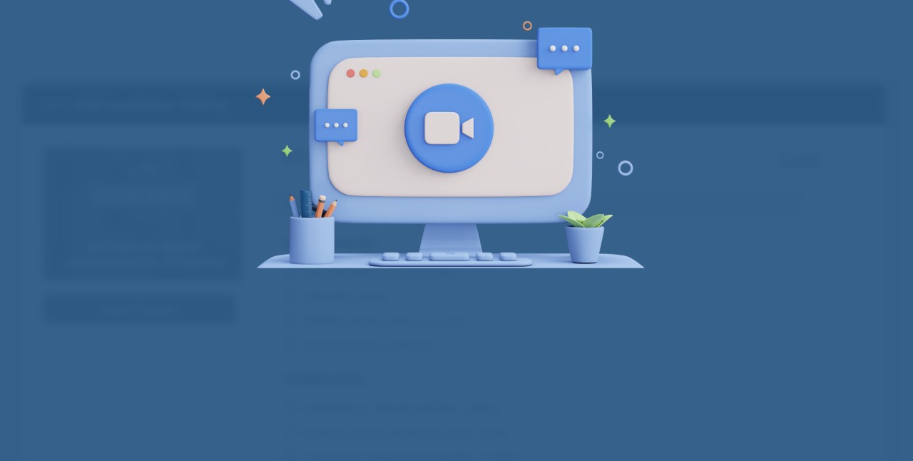 illustration of a computer with a camera icon indicating virtual learning