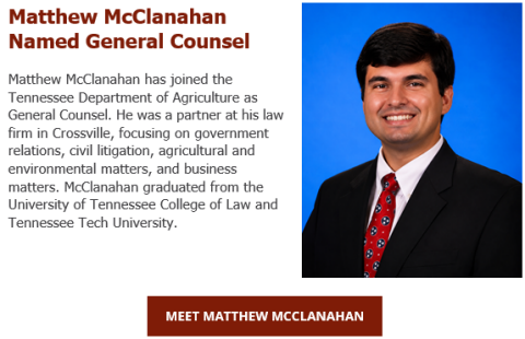 Tennessee Department of Agriculture Names Matthew McClanahan General Counsel