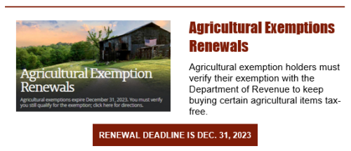 Agricultural Exemption Holders Must Verify Information to Renew