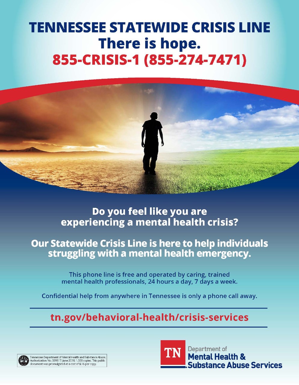 Crisis Hotline Flyer with Man Walking From Darkness to Light
