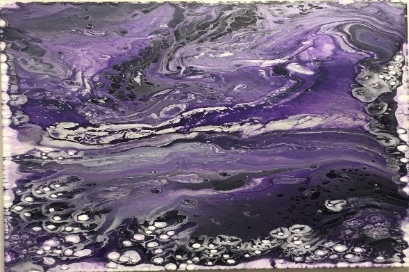 an abstract painting with purple and white swirls all over the canvas; it almost looks like purple waves on a seashore washing up on sand