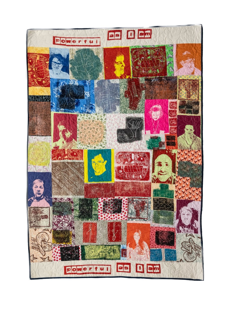 a colorful quilt made of squares of fabric photos of Friend's Life participants