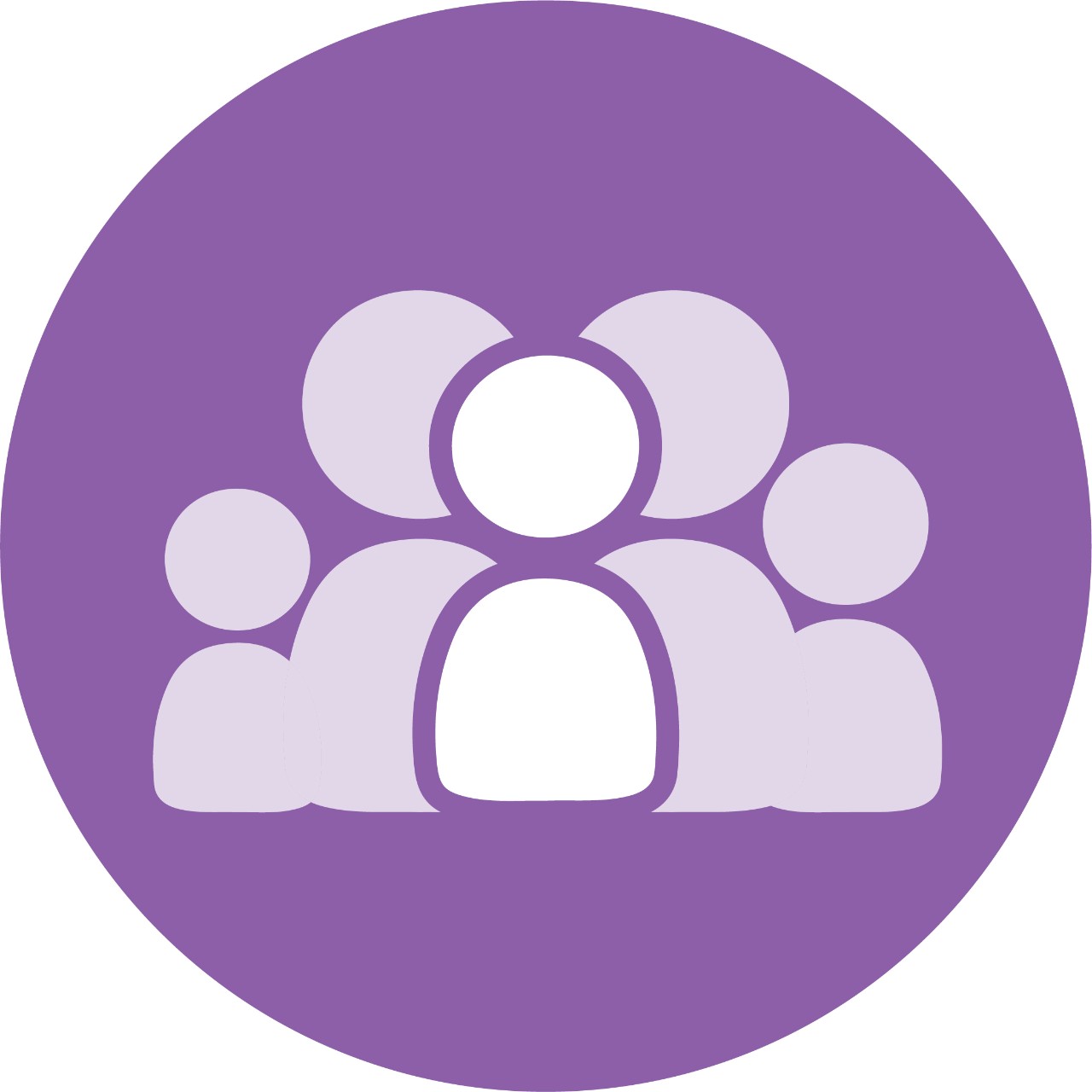 purple circle with people figures surrounding one person, as in a family