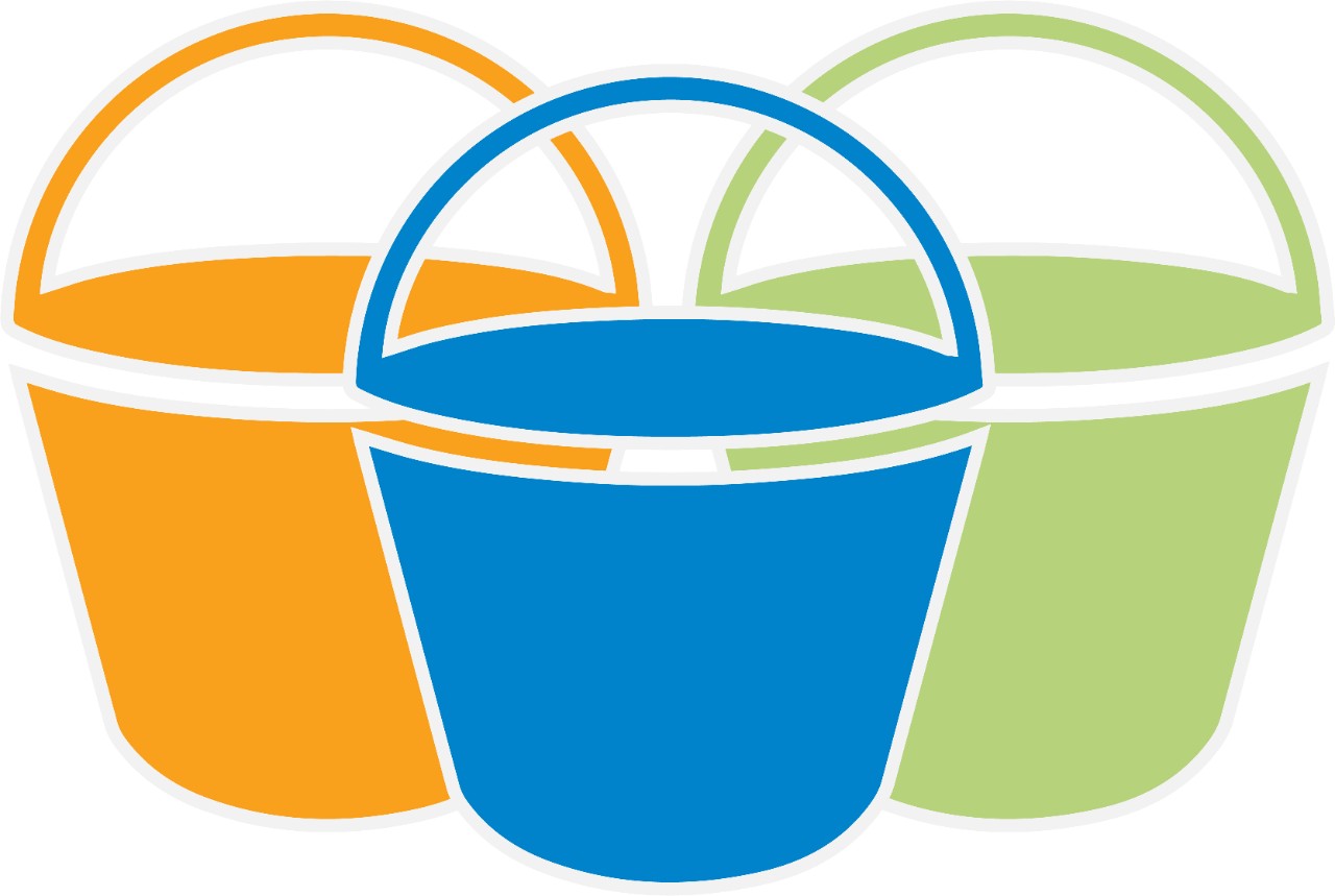 image of 3 buckets of different colors