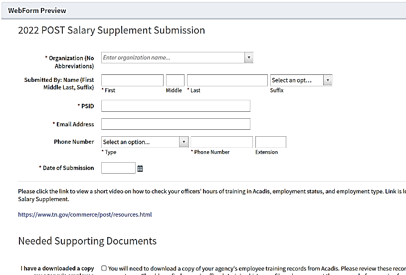 POST In-Service Submission Webform
