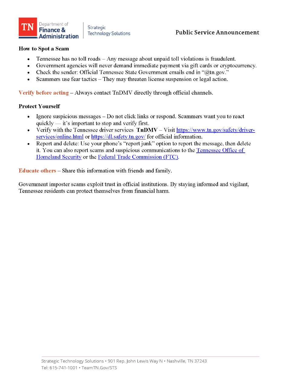 Unpaid Toll Smishing Public Service Announcement Page 2