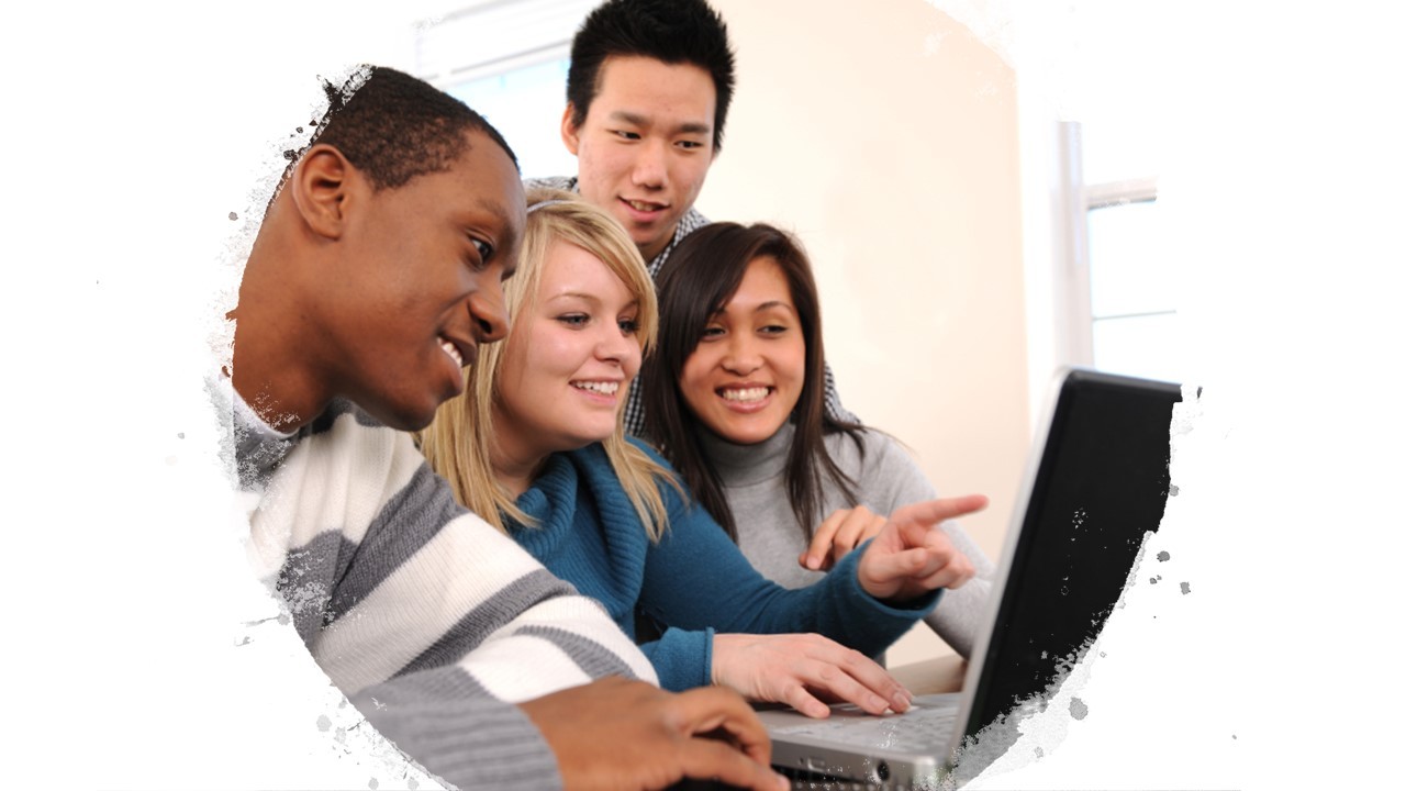 Clickable image of high school students gathered around a computer that links to the High School Students Information Page