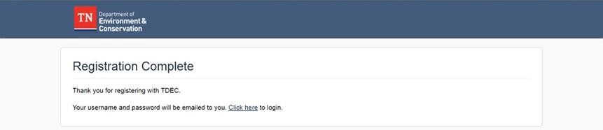 Picture of Registration Complete screen