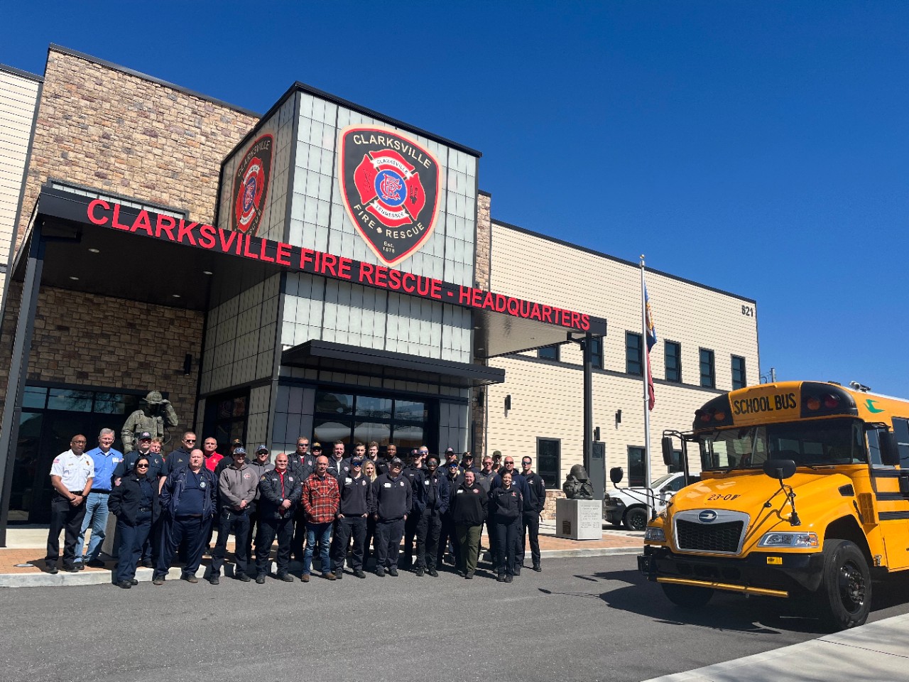 Alternative Fuel Safety Training at the Clarksville Fire Department with propane school bus from the Clarksville-Montgomery County School System