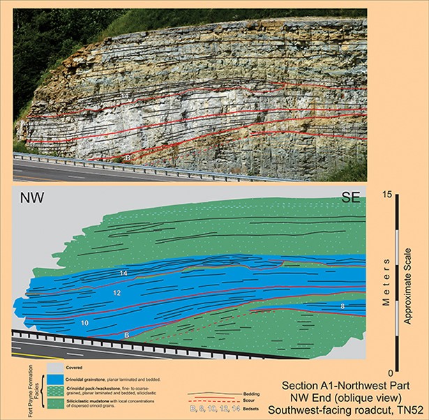 Image of photo mosaic and interpretation of Section A1, northwest part, northwest end