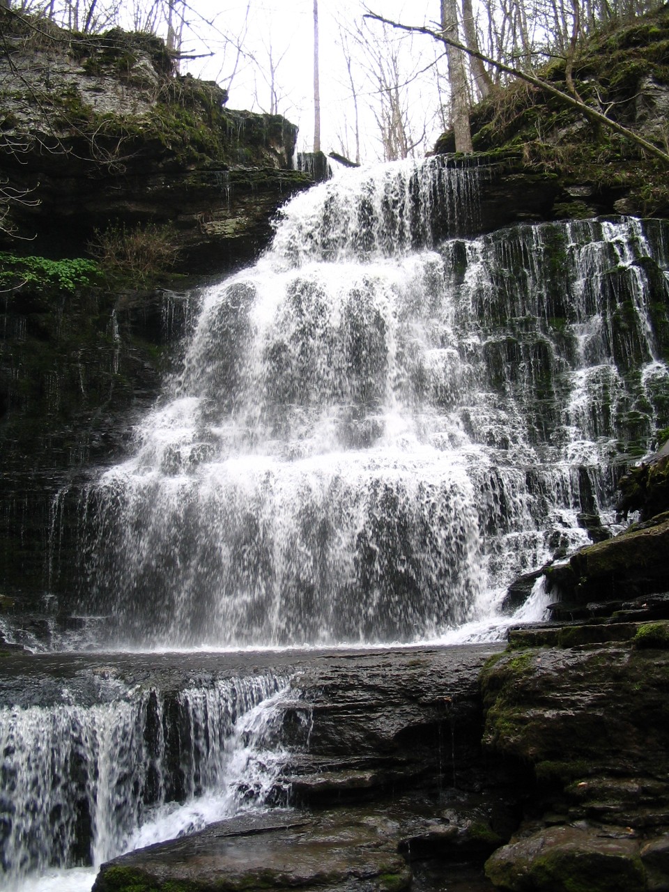 Waterfall coming down from large rockwall at Shortsprings