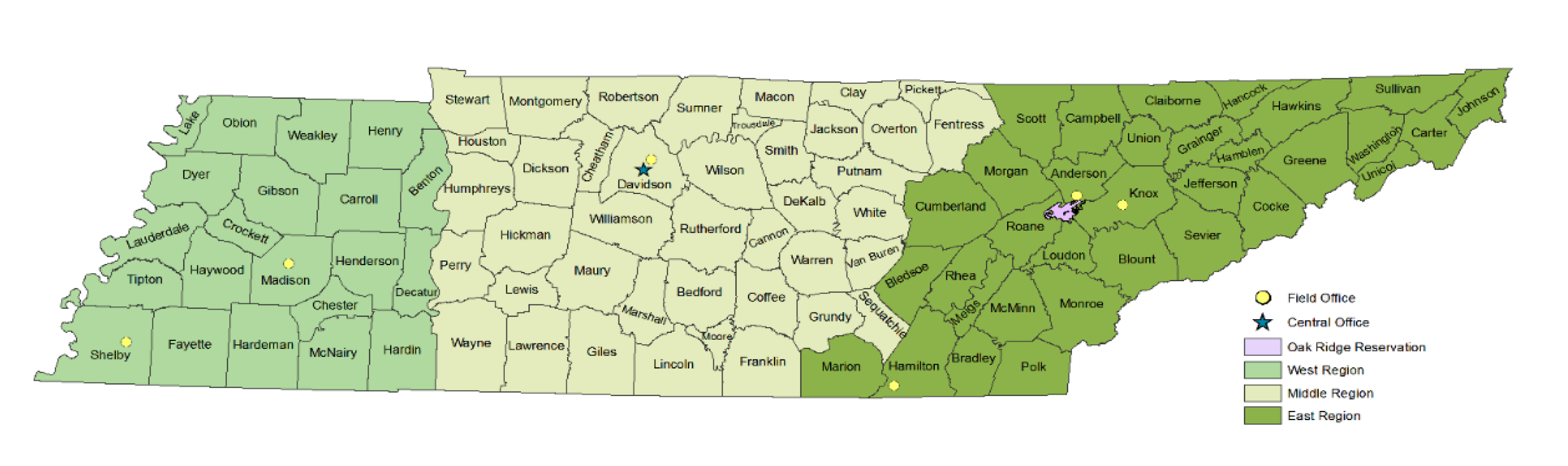 State of Tennessee Counties & Three Divisions