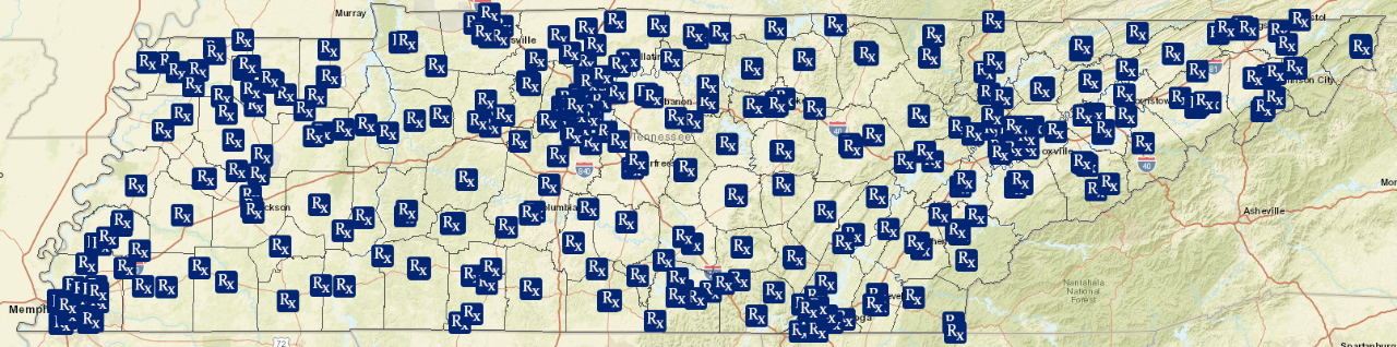 unwanted or unused pharmaceutical takeback locations in Tennessee. Click to explore locations.