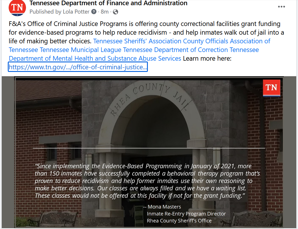 Evidence-based Jail Grants Available