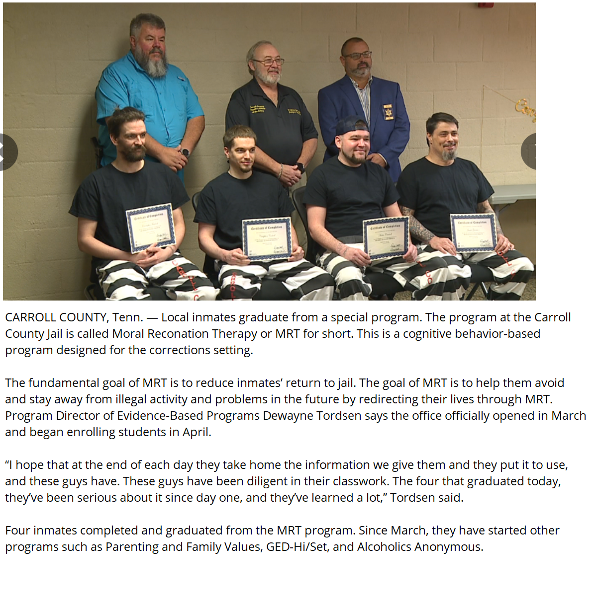 Evidence-Based Programs for jails in Carroll County, TN
