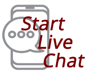 Link to start Live Chat. Image of a phone with chat bubble