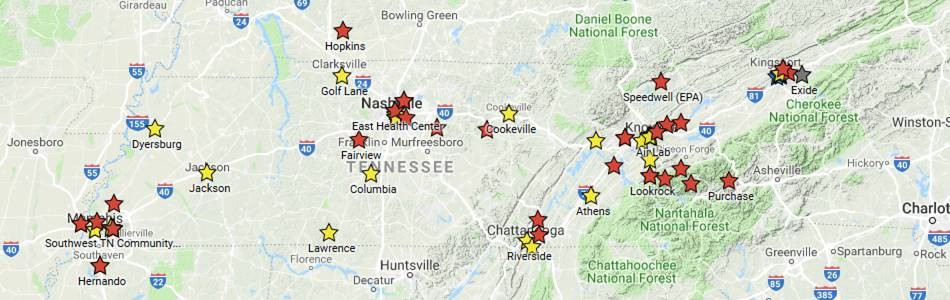 map of where in the state TDEC has air monitors