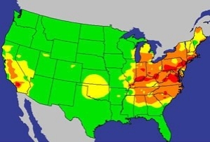 map showing air quality values