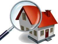 magnifying glass spotlighting a cartoon house magnifying glass spotlighting a cartoon house