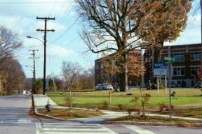 photograph of new curb and sidewalk outside a school