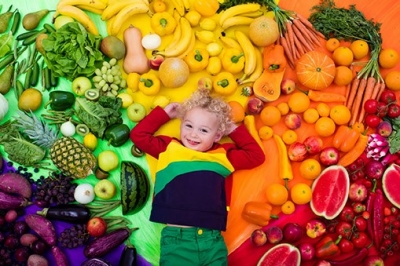 toddler among fruits and veggies toddler among fruits and veggies