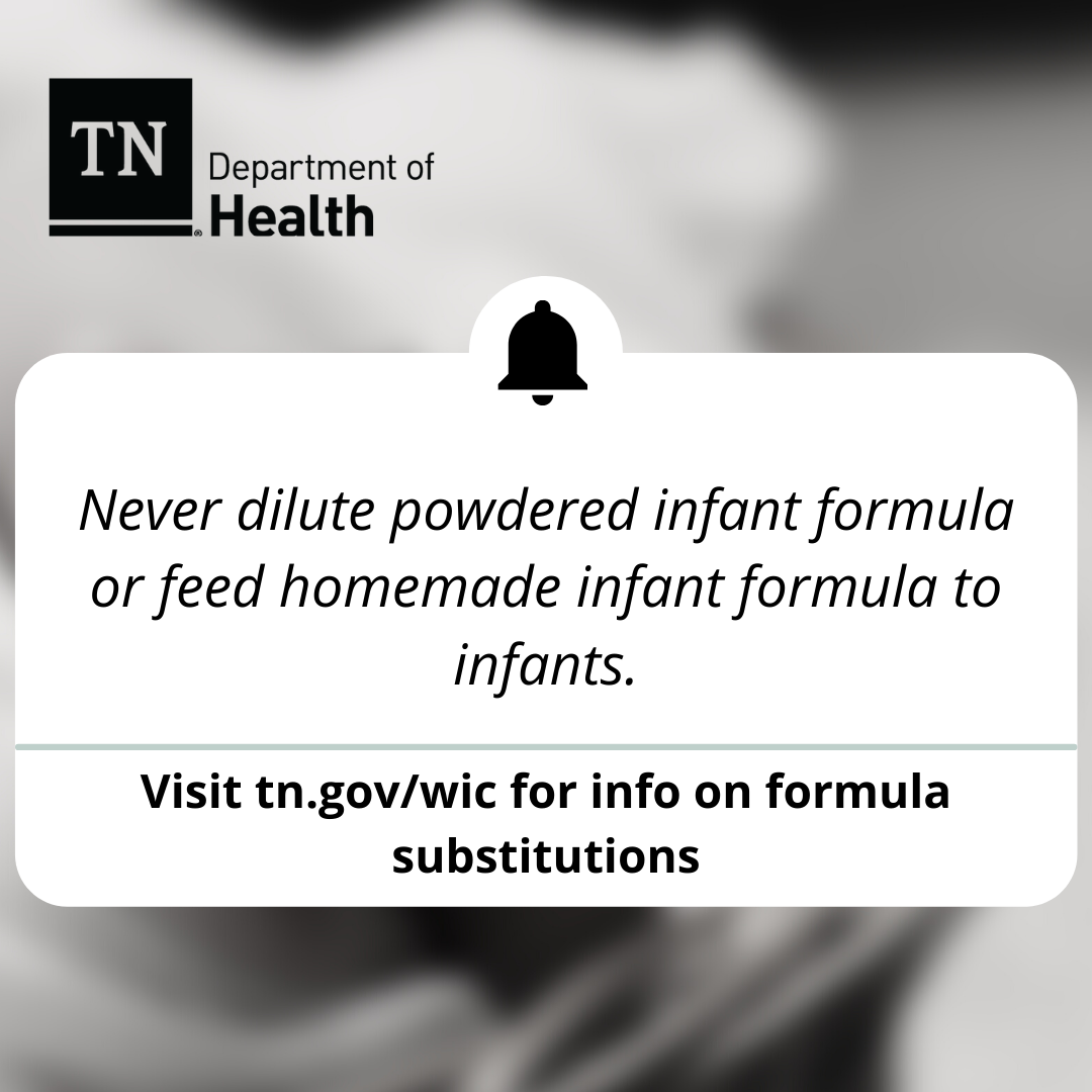 Never dilute powdered infant formula or feed homemade infant formula to infants. (Instagram Post)