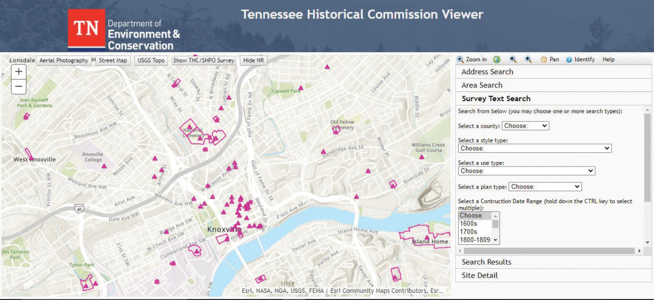 Tennessee Historical Commission Map Viewer with National Register Filter