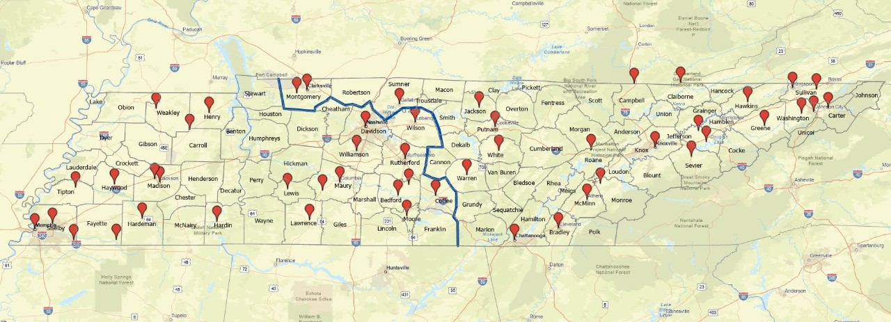 CLG Map Map with 50 CLGs indicated and line separating staff assignments