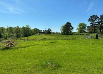 Image of a green field and a metal fence. Piece of farm equipment to the left.