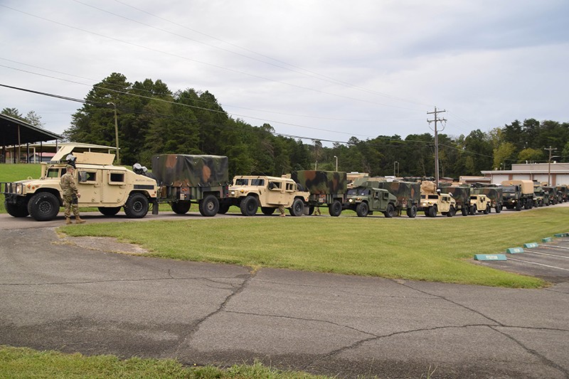 Members of the Tenn. Guard’s 117th Military Police Battalion prepare to depart battalion headquarters in Athens, Tenn. for South Carolina, September 16, 2018. Members of the Tenn. Guard’s 117th Military Police Battalion prepare to depart battalion headquarters in Athens, Tenn. for South Carolina, September 16, 2018.