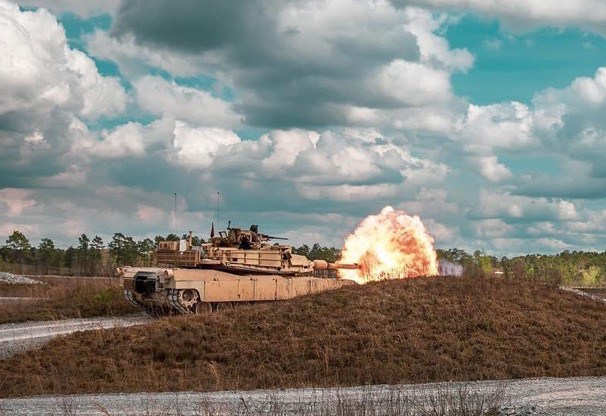 a tank firing a round
