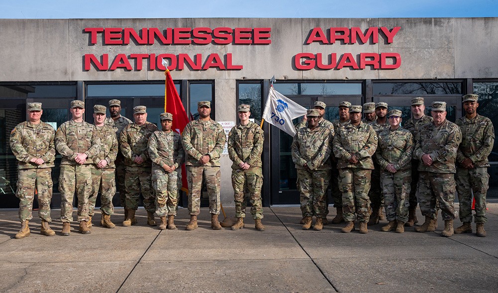 The command and leadership team from the 730th Composite Supply Company in Memphis pose for a photograph, Feb. 4, as they prepare for their nine-month deployment to Kuwait. (photo by Senior Airman Travonna Hawkins) The command and leadership team from the 730th Composite Supply Company in Memphis pose for a photograph, Feb. 4, as they prepare for their nine-month deployment to Kuwait. (photo by Senior Airman Travonna Hawkins)