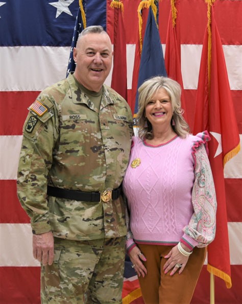 Brig. Gen. Warner “Nubbin” Ross, Tennessee’s 77th Adjutant General, poses for a photograph with his wife Becky, prior to his change of command ceremony at Nashville’s Joint Force Headquarters on March 3, where he assumed command of the Tennessee National Guard. (photo by retired Sgt. 1st Class Edgar Castro)  