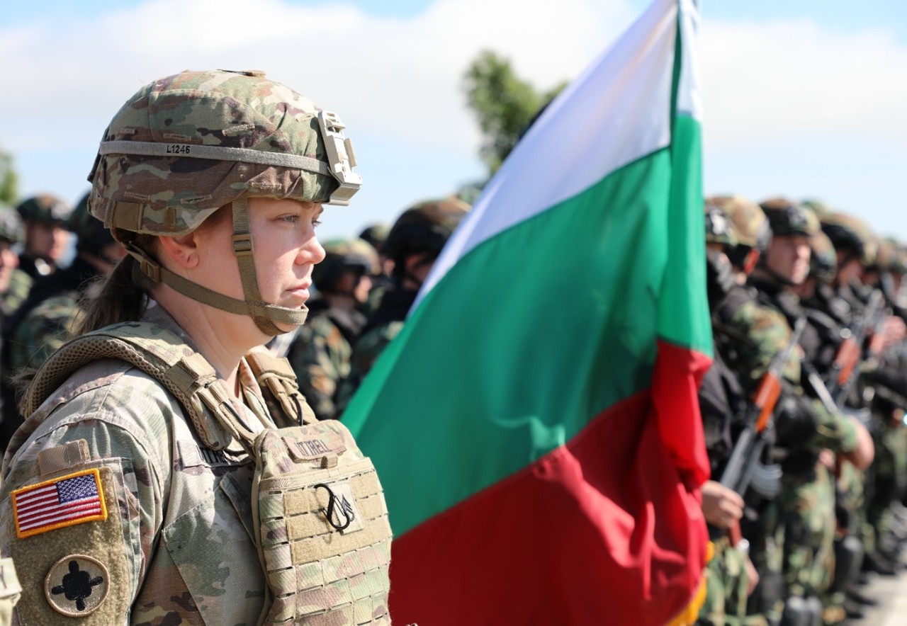 Staff Sgt. Lacy Littrell, a squad leader with the 269th Military Police Company, participates in the opening ceremony for Beyond Horizon 2024, a multi-national training exercise held at Bulgaria’s Novo Selo Training Site, May 14. Nearly 20 Soldiers from Athens’ 117th Military Police Battalion and Murfreesboro’s 269th Military Police Company will train with more than 140 military policemen from Bulgaria, Canada, Greece, North Macedonia, and Romania during the nine-day exercise to improve multi-national teamwork and combat skills. (photo by Lt. Col. Darrin Haas)
